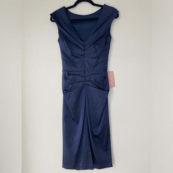 SOLD NWT BHLDN Mireya Navy Blue Ruched Sheath Dress Bridesmaid Formal Event Sz 6 - Picture 3 of 13